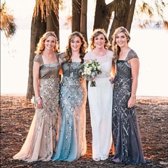 Adrianna Papell beaded capsleeve sweetheart neck long dress - Picture 11 of 16